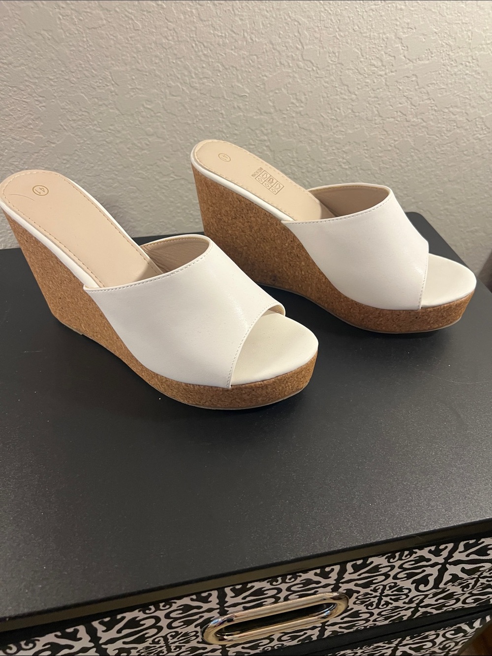 White Cork Wedge Slide Sandals - Women's